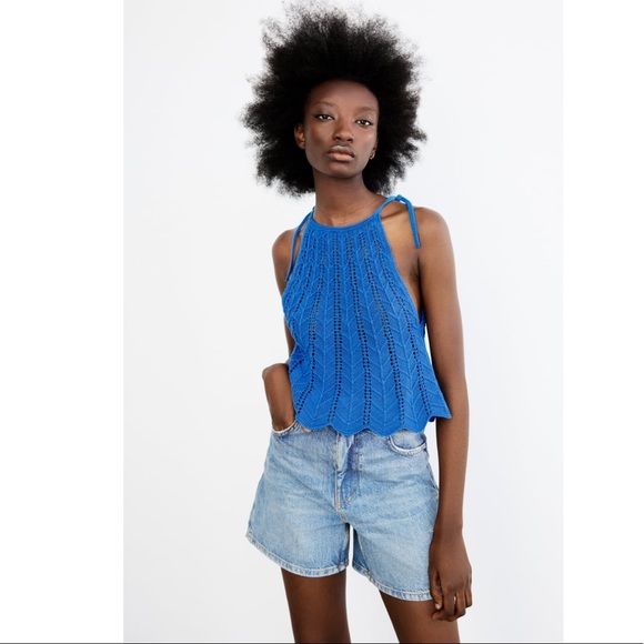 NWT ZARA Crochet💙Openwork knit top💙 - Picture 1 of 16
